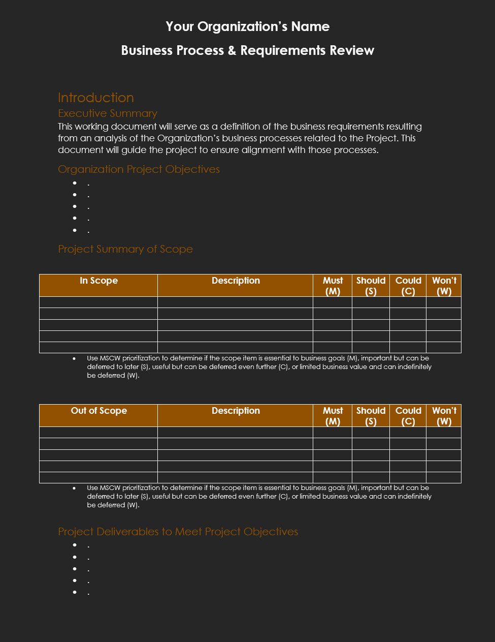 Business Process and Requirements Review document sample